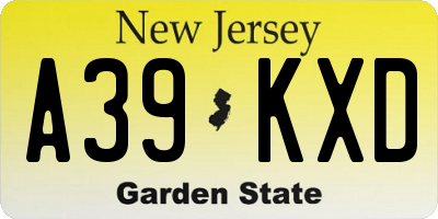NJ license plate A39KXD