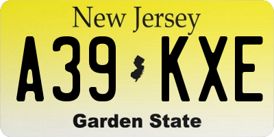 NJ license plate A39KXE