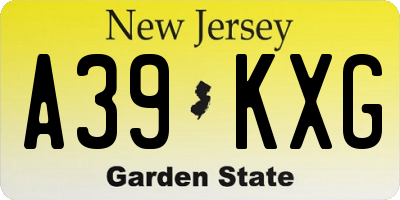 NJ license plate A39KXG