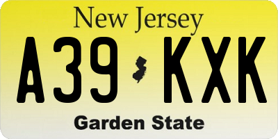 NJ license plate A39KXK