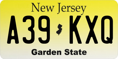 NJ license plate A39KXQ