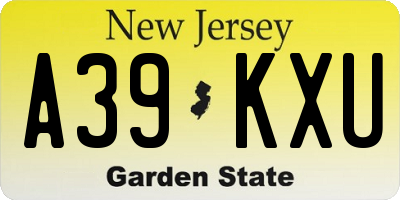 NJ license plate A39KXU
