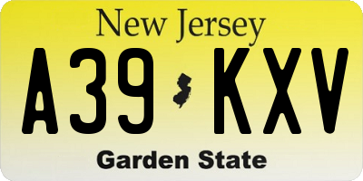 NJ license plate A39KXV