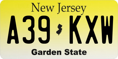 NJ license plate A39KXW