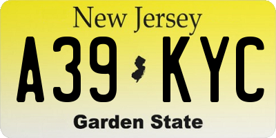 NJ license plate A39KYC