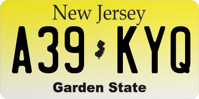 NJ license plate A39KYQ