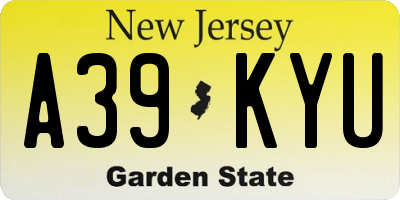 NJ license plate A39KYU
