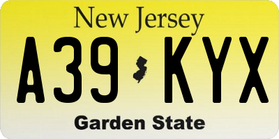 NJ license plate A39KYX