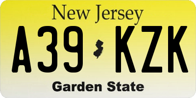NJ license plate A39KZK