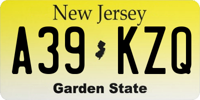 NJ license plate A39KZQ