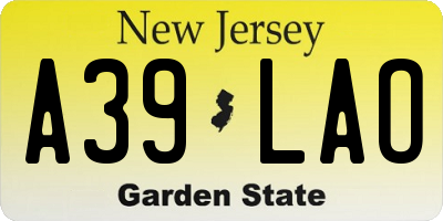 NJ license plate A39LAO