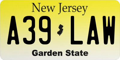 NJ license plate A39LAW