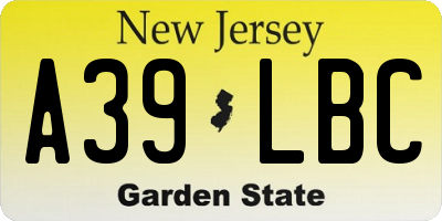 NJ license plate A39LBC