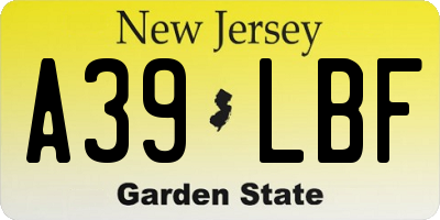 NJ license plate A39LBF