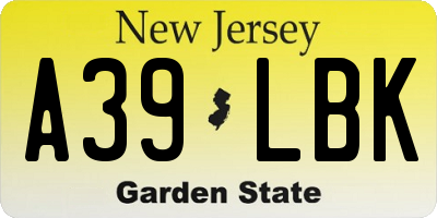 NJ license plate A39LBK