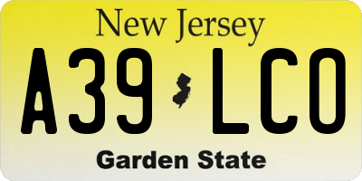 NJ license plate A39LCO