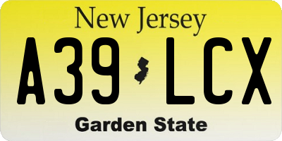 NJ license plate A39LCX