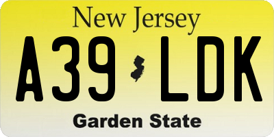 NJ license plate A39LDK