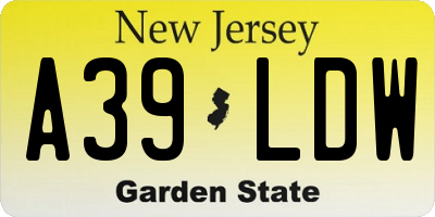 NJ license plate A39LDW