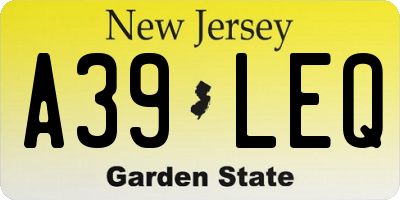 NJ license plate A39LEQ