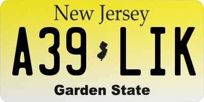NJ license plate A39LIK