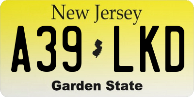 NJ license plate A39LKD