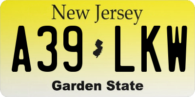 NJ license plate A39LKW