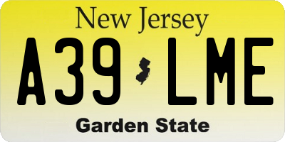 NJ license plate A39LME