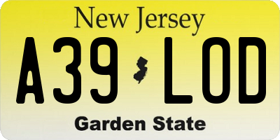 NJ license plate A39LOD