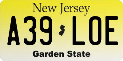 NJ license plate A39LOE