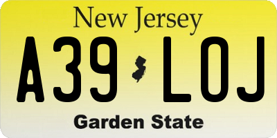 NJ license plate A39LOJ