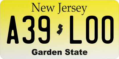 NJ license plate A39LOO