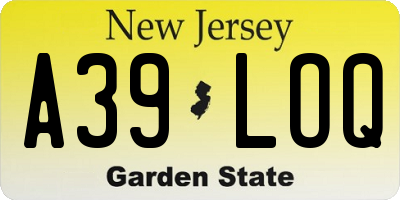 NJ license plate A39LOQ