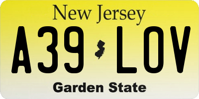 NJ license plate A39LOV