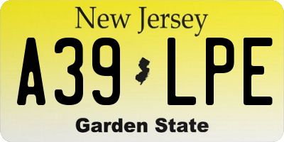 NJ license plate A39LPE