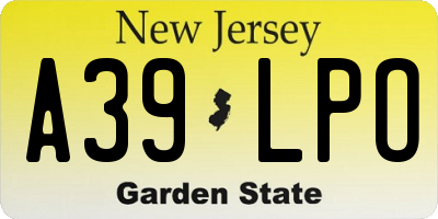 NJ license plate A39LPO