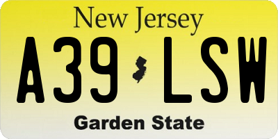 NJ license plate A39LSW