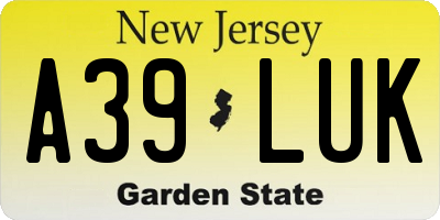 NJ license plate A39LUK