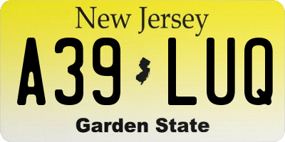 NJ license plate A39LUQ