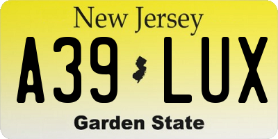 NJ license plate A39LUX