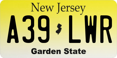 NJ license plate A39LWR