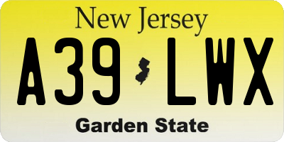 NJ license plate A39LWX