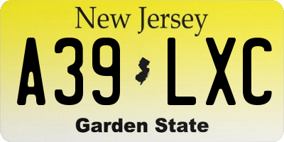 NJ license plate A39LXC
