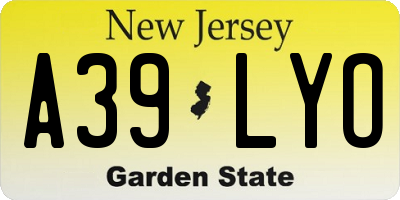 NJ license plate A39LYO