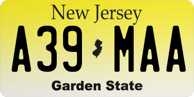 NJ license plate A39MAA