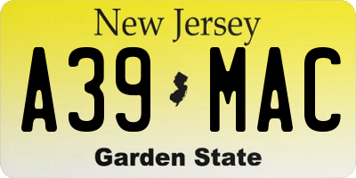 NJ license plate A39MAC