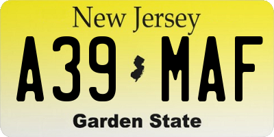 NJ license plate A39MAF