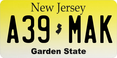 NJ license plate A39MAK