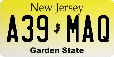 NJ license plate A39MAQ