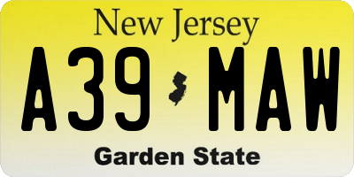 NJ license plate A39MAW